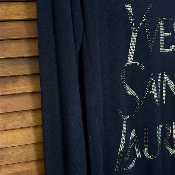 Yves Saint Laurent vintage Navy Sweater with Silver & Grey/black bling Logo - Picture 3 of 5